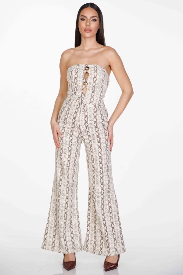 Strapless top and flared snake print trousers set