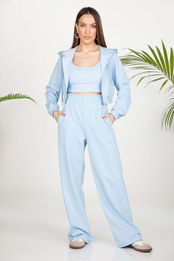 Triple set: crop top, jacket & elastic trousers