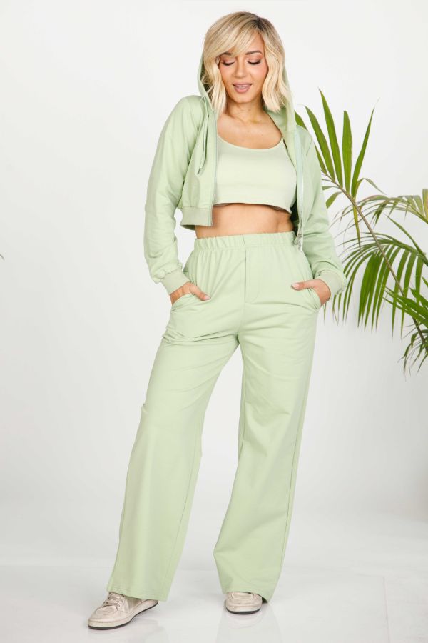Triple set: crop top, jacket & elastic trousers