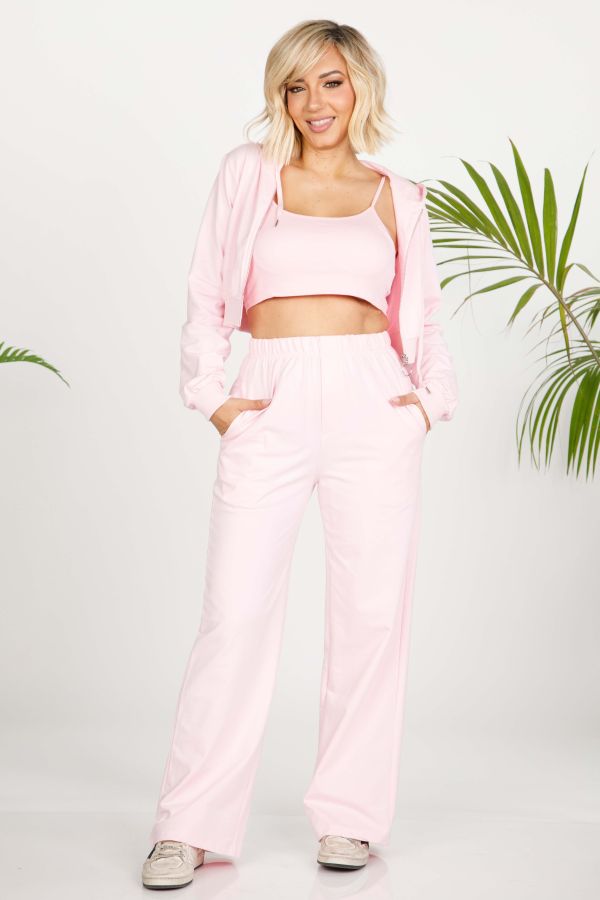 Triple set: crop top, jacket & elastic trousers