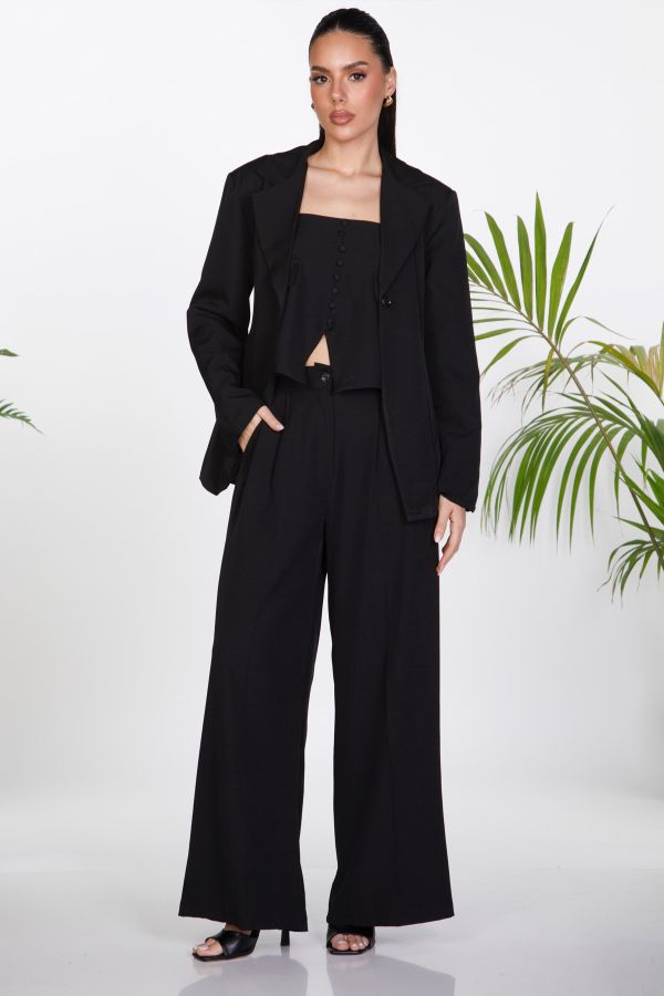 Τρίπλο σετ oversized σακάκι, στραπλες crop & παντελόνα