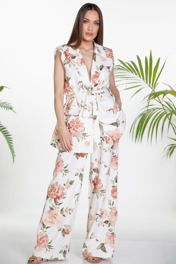 Floral co-ord with a belted vest and wide-leg trousers
