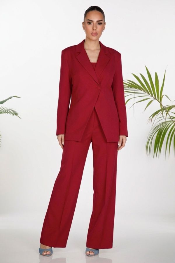 Three-piece set with strapless top, blazer and pants