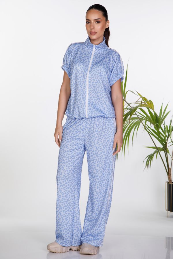 Leopard short-sleeve cardigan set with pants
