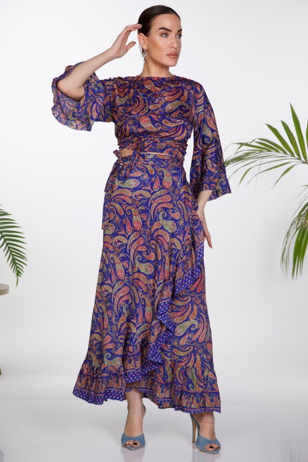Σετ boho crop top , φούστα με βολάν