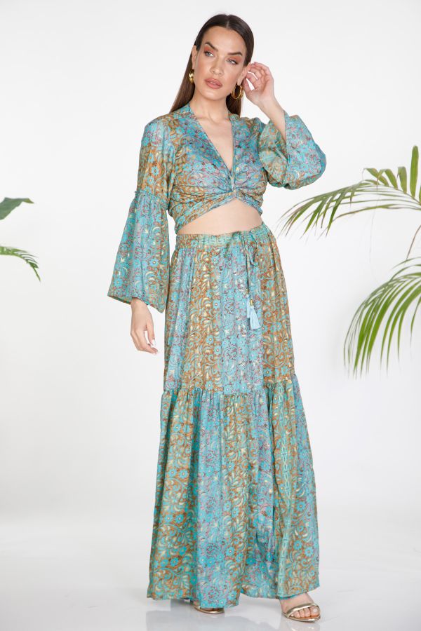 Boho printed crop top & maxi skirt set