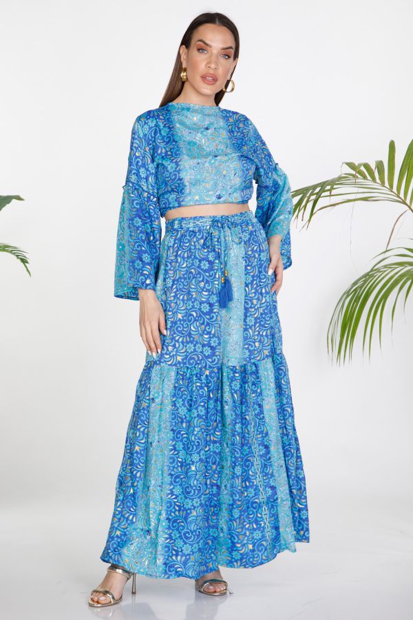Boho printed crop top & maxi skirt set