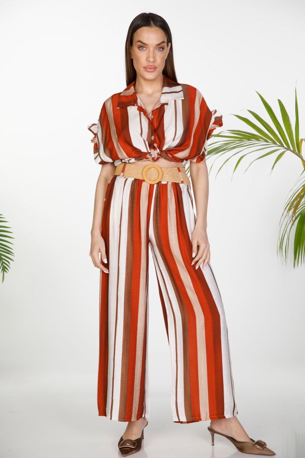 Striped short-sleeve shirt and trousers set
