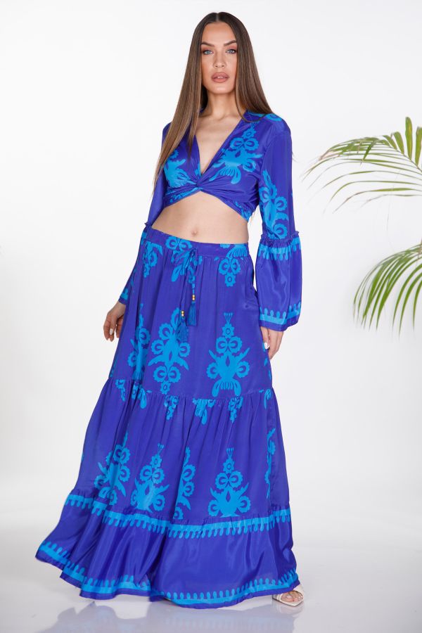 Boho σετ με μάξι φούστα και crop top που δένει