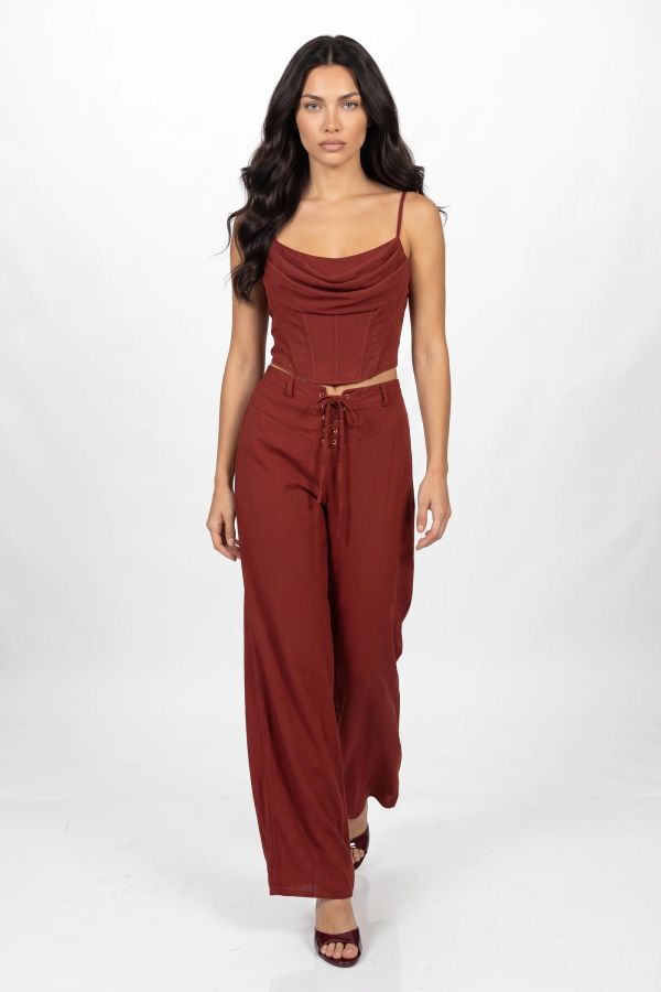 Σετ crop κορσέ με φαρδιά παντελόνα