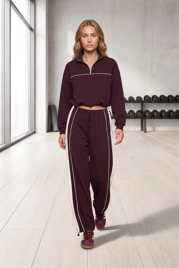 Σετ μπλούζα half-zip & παντελόνι με ρίγα - ΒΥΣΣΙΝΙ