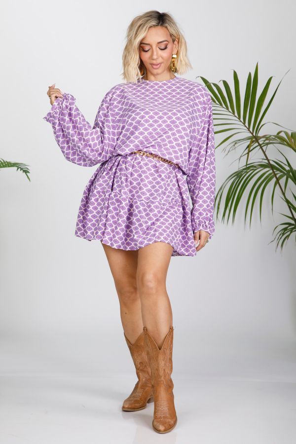 Mini boho printed dress with ruffle hem