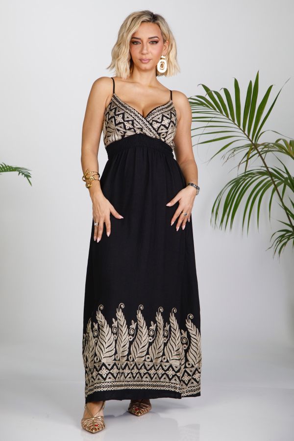 Maxi boho φόρεμα με χρυσά κεντήματα