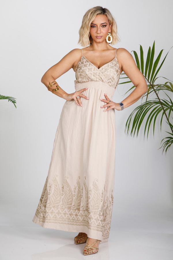 Maxi boho φόρεμα με χρυσά κεντήματα