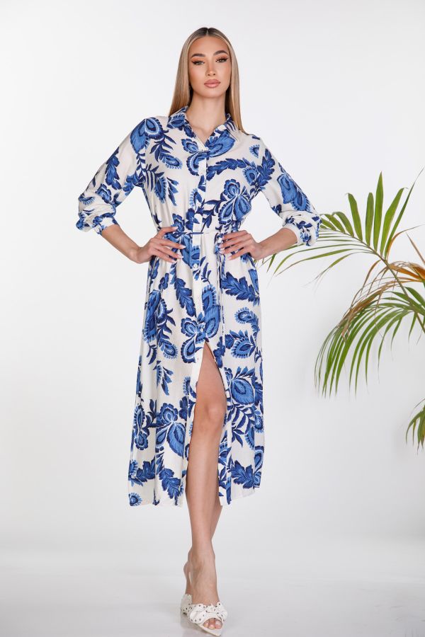 Maxi floral print shirt dress