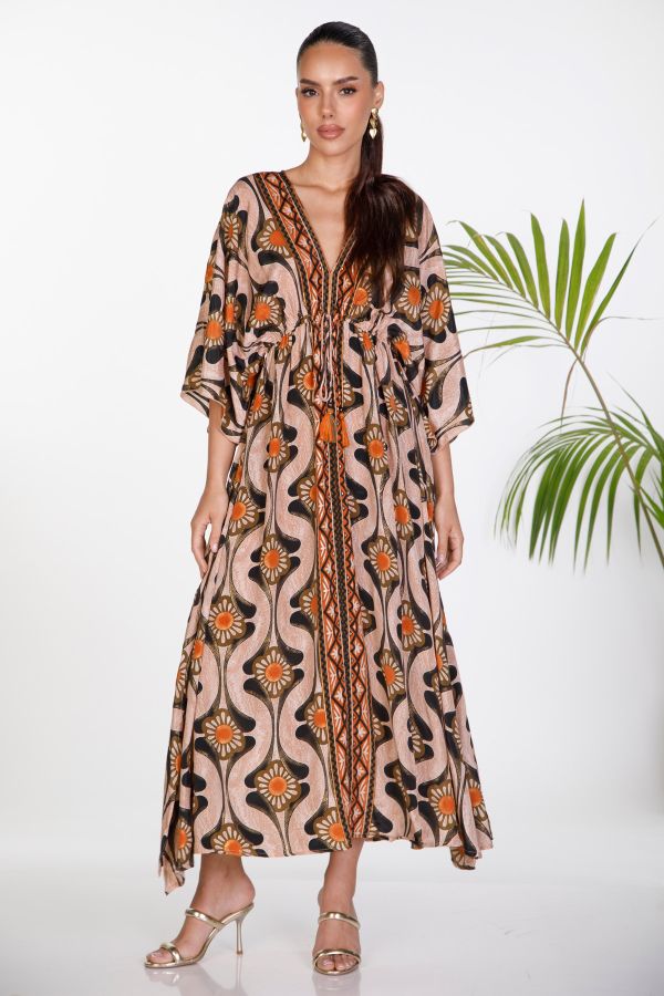 Μάξι boho φόρεμα με εμπριμέ σχέδιο