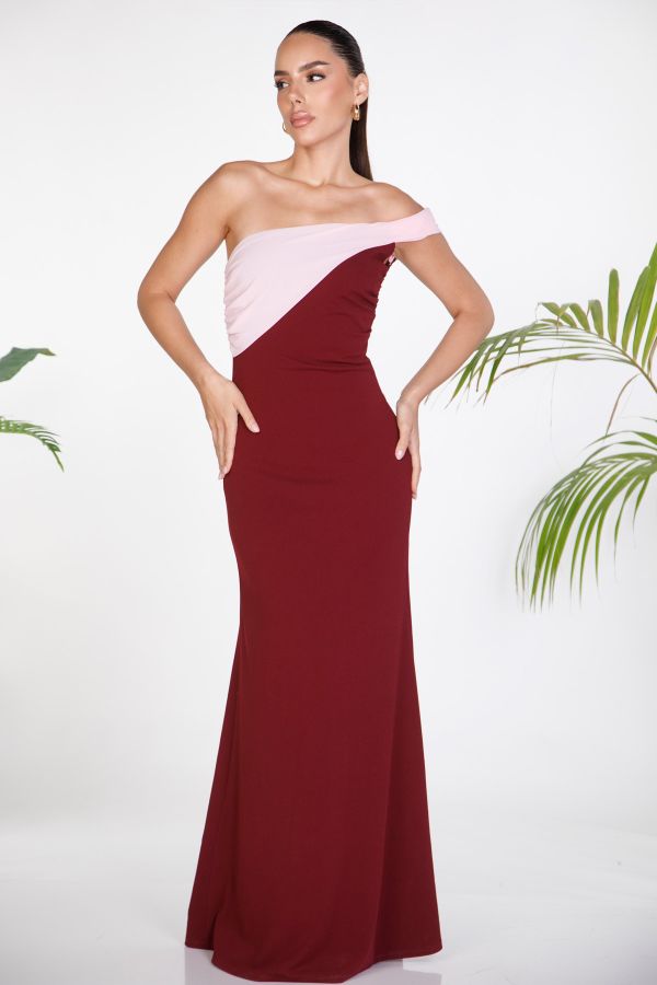 Maxi one-shoulder mermaid evening dress with contrast draping