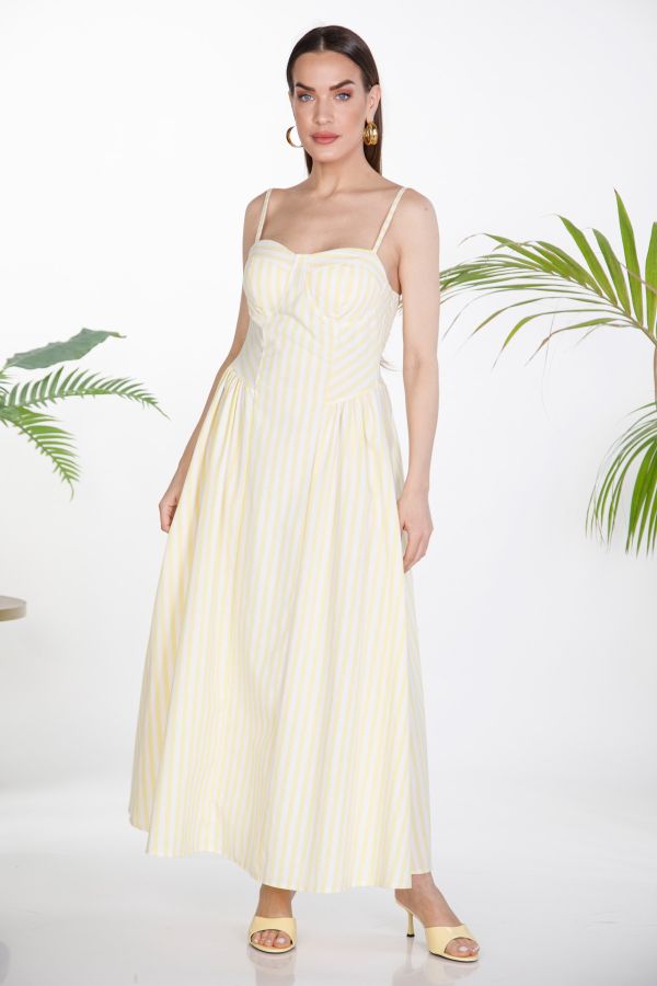 Midi φόρεμα με ρίγες και λεπτομέρεια bustier