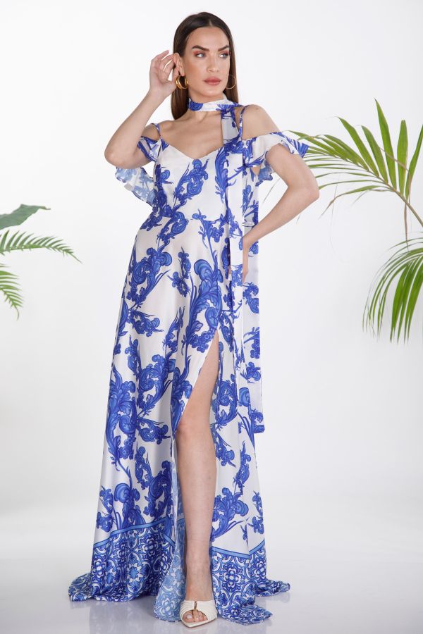 Maxi φόρεμα με prints και σκίσιμο