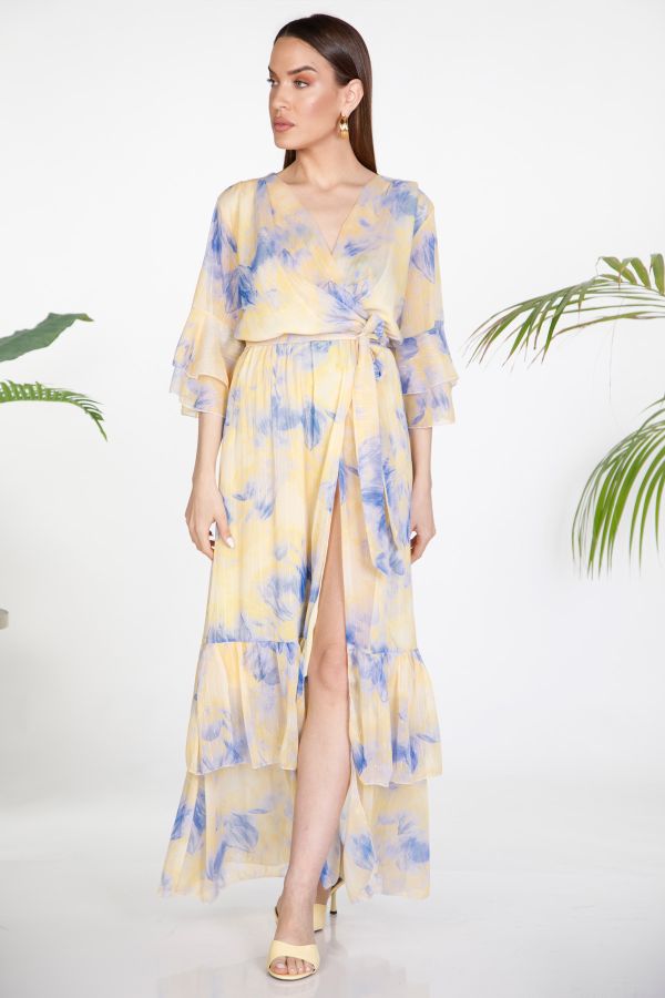 Floral wrap dress with lurex details
