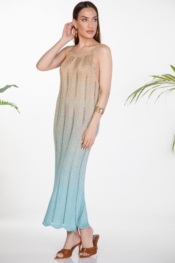 Maxi strap beachwear dress with zig-zag pattern