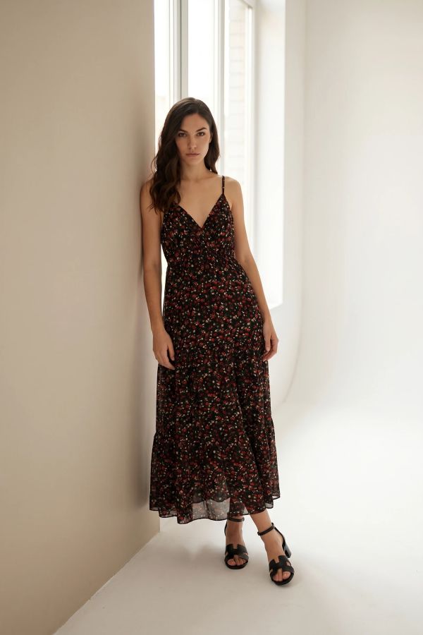 Floral maxi φόρεμα με τιράντες