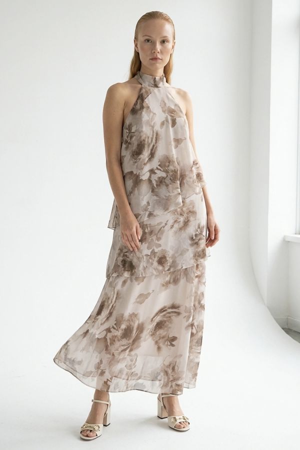 Long floral chiffon halter dress