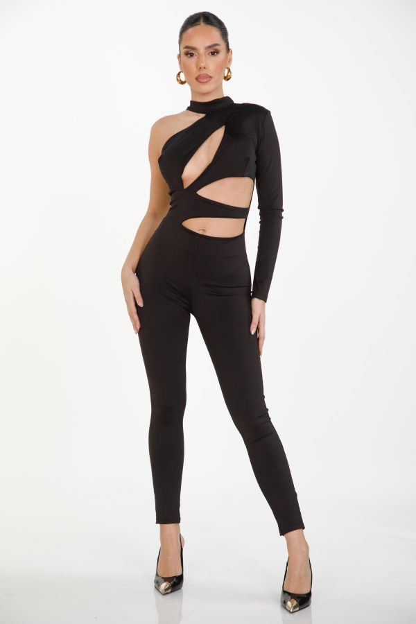 Jumpsuit with one sleeve and cut outs