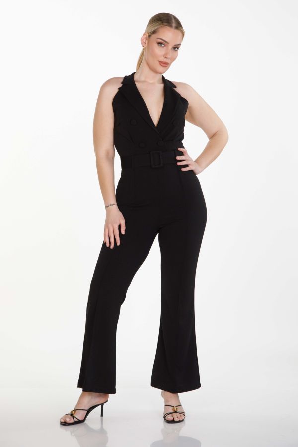 Sleeveless jumpsuit with belt