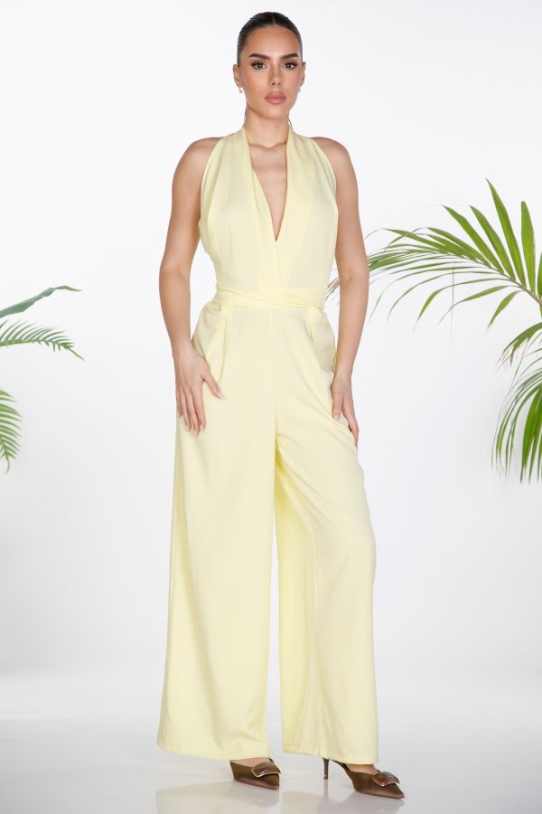Wrap-style jumpsuit with front tie