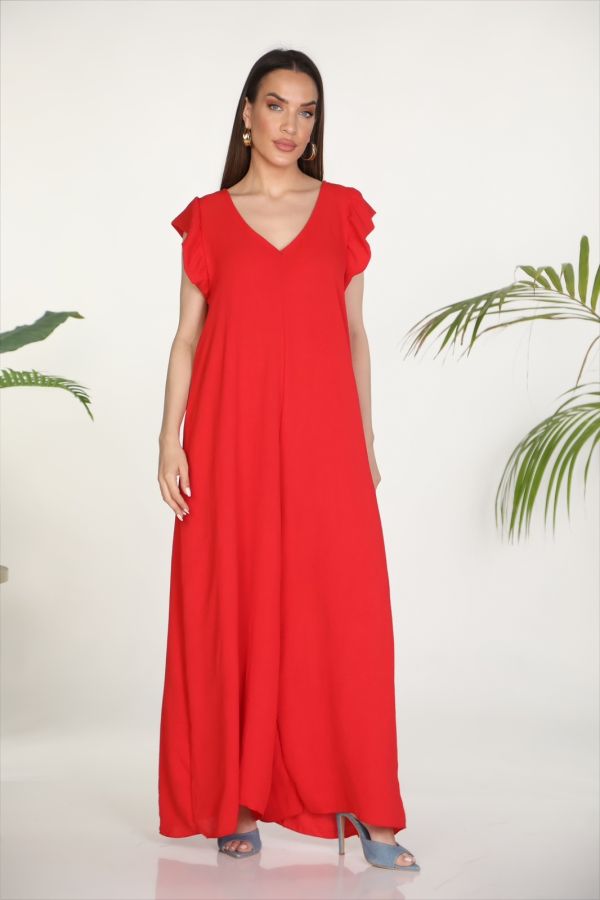 V-neck ruffle jumpsuit with back tie