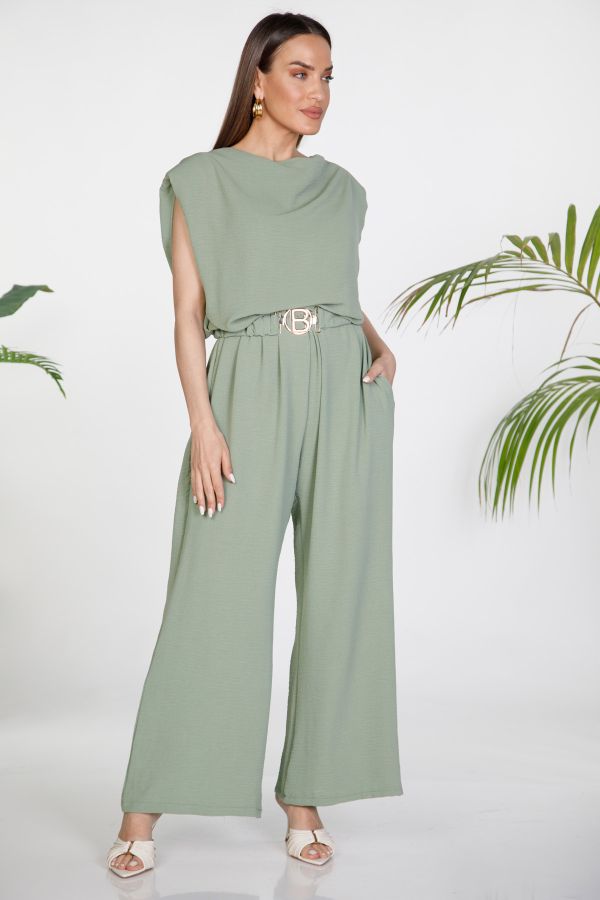 Jumpsuit with shoulder pads and open back