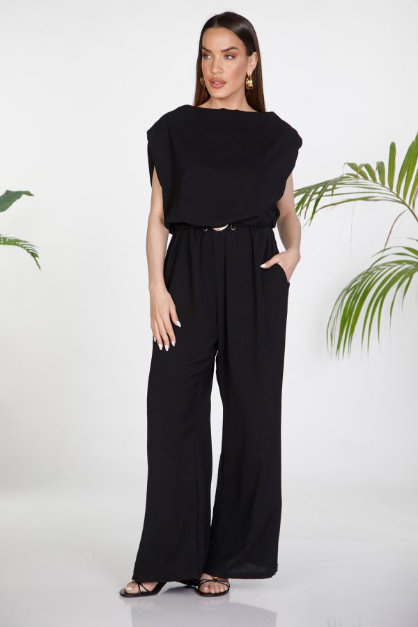 Jumpsuit with shoulder pads and open back