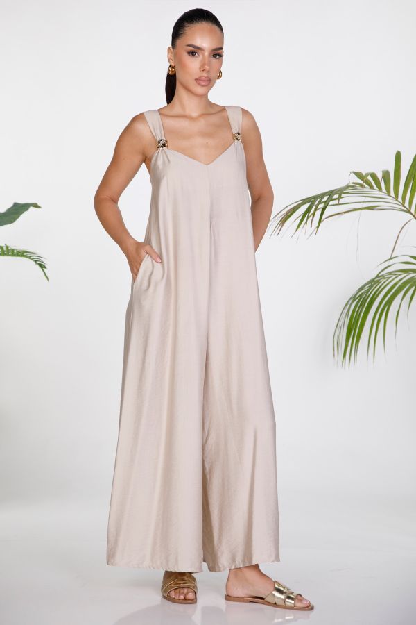 wide-leg jumpsuit with metal hardware