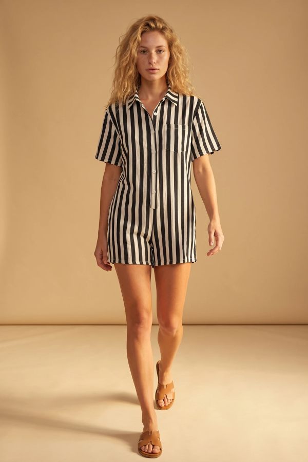 Striped shirt-style playsuit