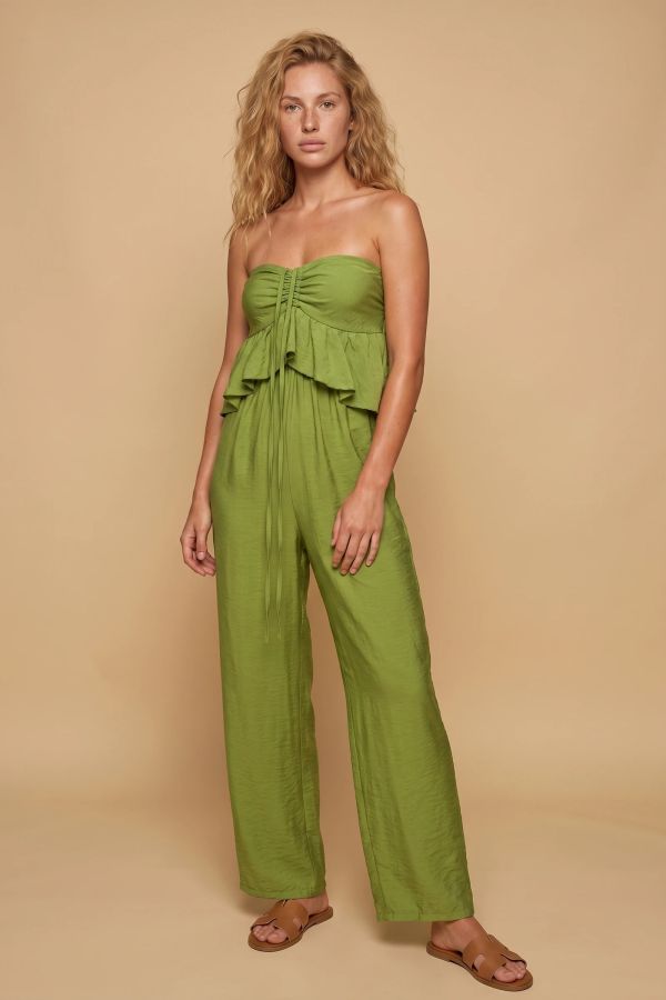 Jumpsuit with ruffles and halter neck tie