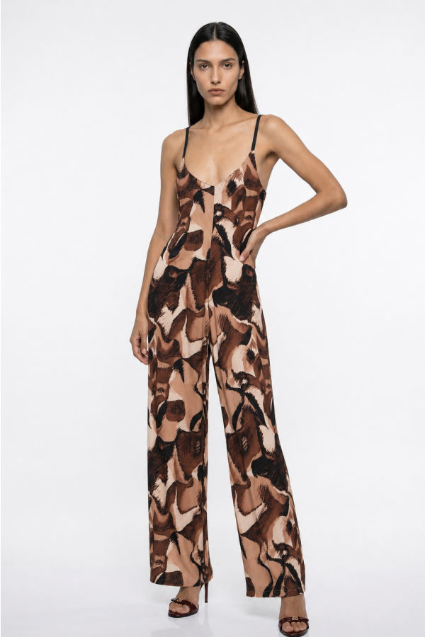Printed spaghetti strap jumpsuit