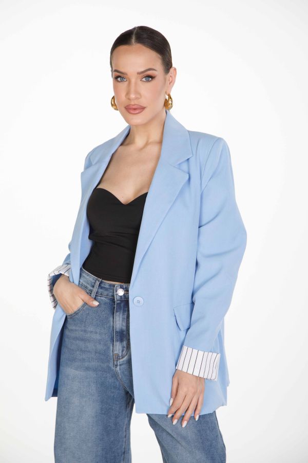 Blazer with back opening and built-in striped shirt
