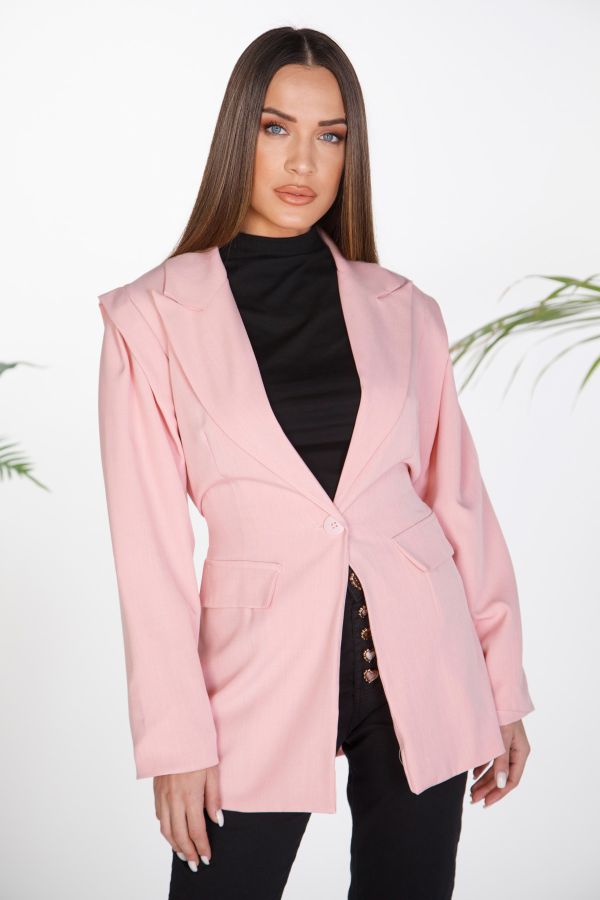 Blazer with shoulder design and corded belt