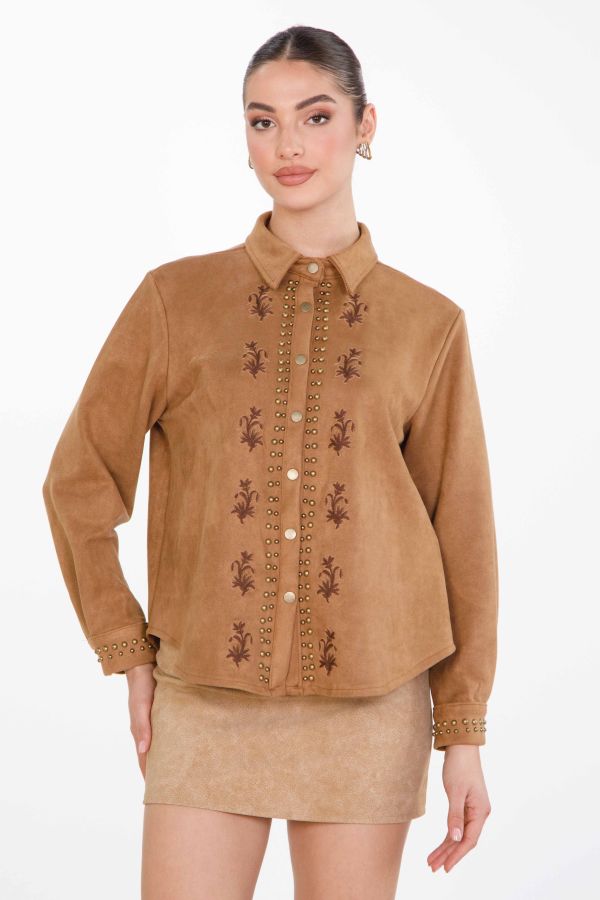 Suede shirt with studs and embroidery