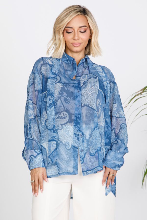 Mousseline shirt with neck tie