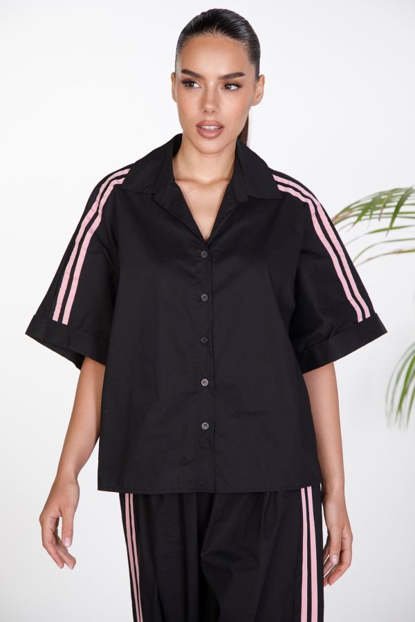 Κοντομάνικο oversize πουκάμισο crop με ρίγες