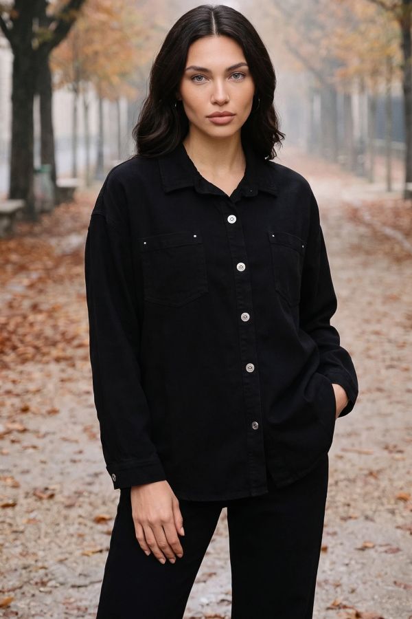 Oversize τζιν πουκάμισο με μπροστινές τσέπες