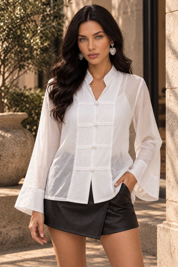 See-through oversize πουκάμισο με japanese κούμπωμα