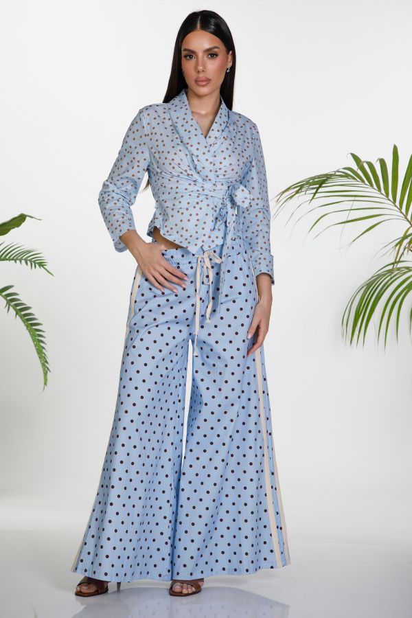 Wide leg polka dot trousers with side stripe