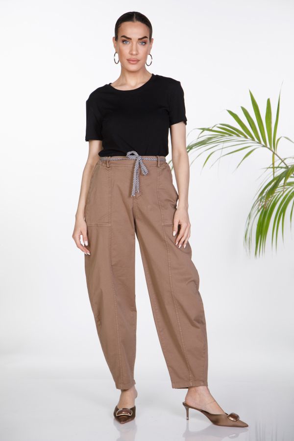 Barrel trousers with pockets & rope belt