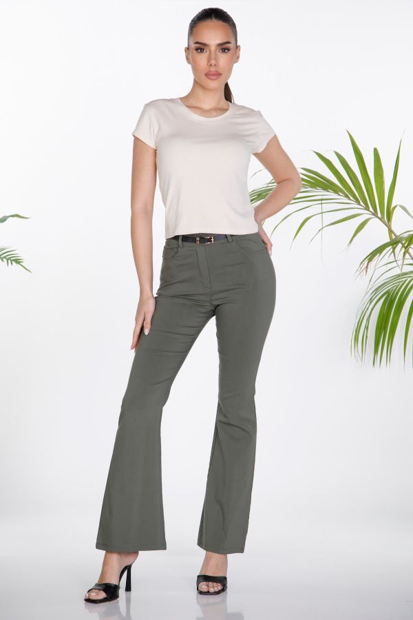 Flared pants with leatherette belt