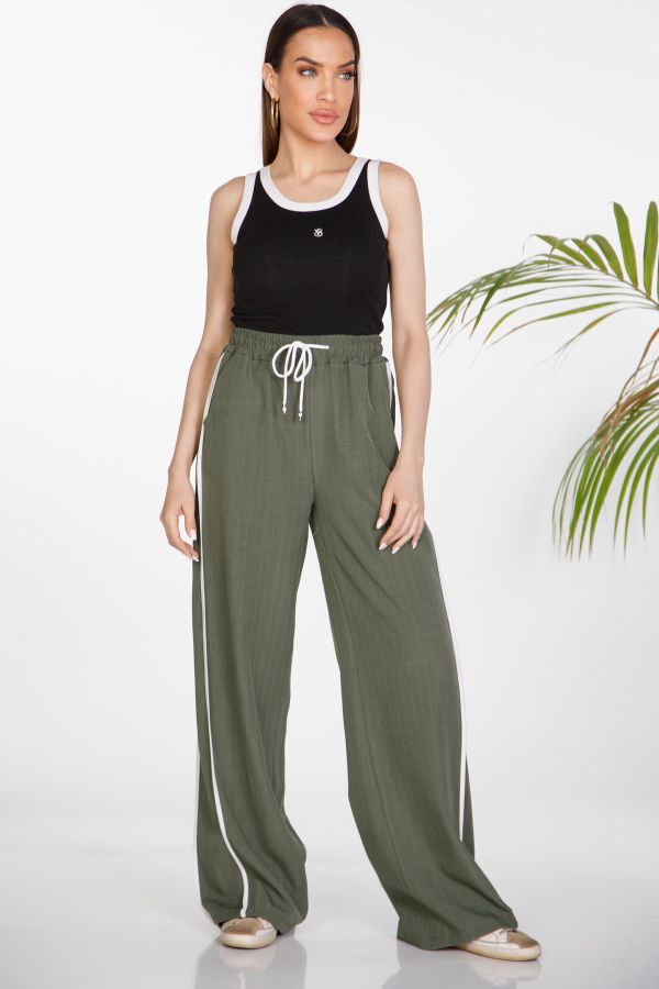 Pinstripe wide-leg trousers with athletic side stripe