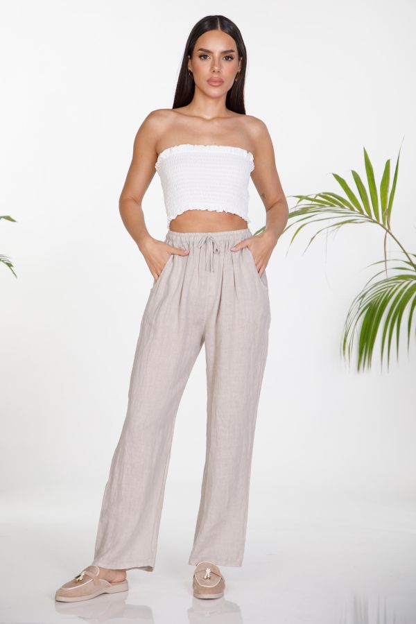 Linen trousers with elastic waist