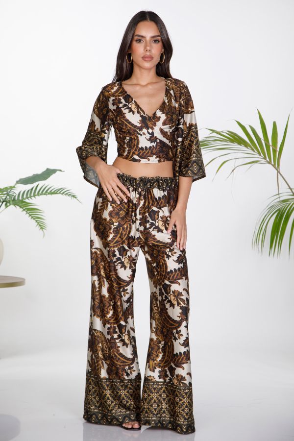 Σατέν παντελόνα με ethnic prints